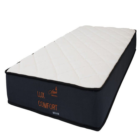 A medium-firm mattress with white and black colours, showing a quilted pattern on the top surface and a solid black base (Image 1).