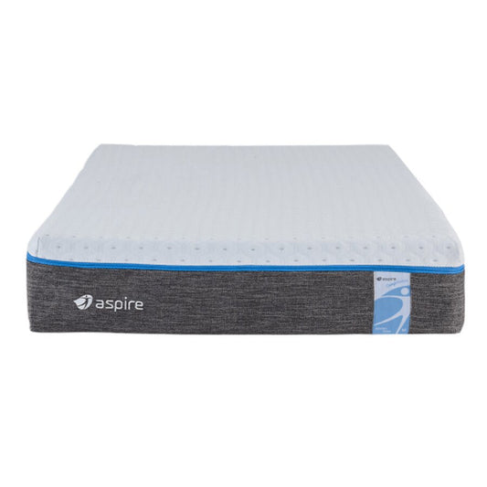 A side-on image of the Aspire ComfiMotion memory pocket spring mattress, showcasing its zoned support system and pillowtop layer.