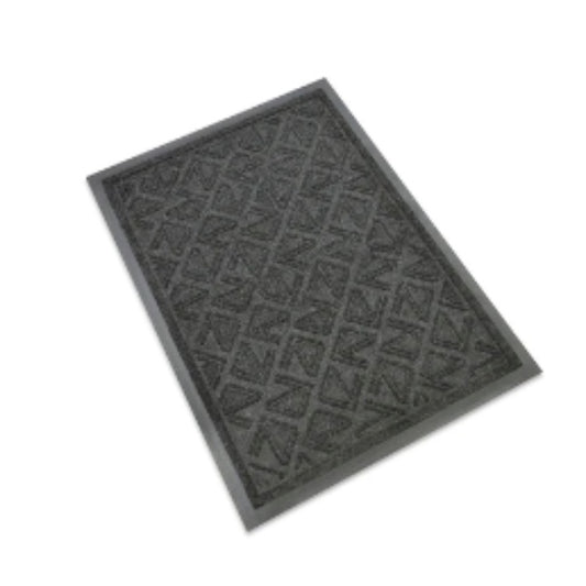 A rectangular outdoor anti-slip mat with a geometric diamond pattern in a gray color.