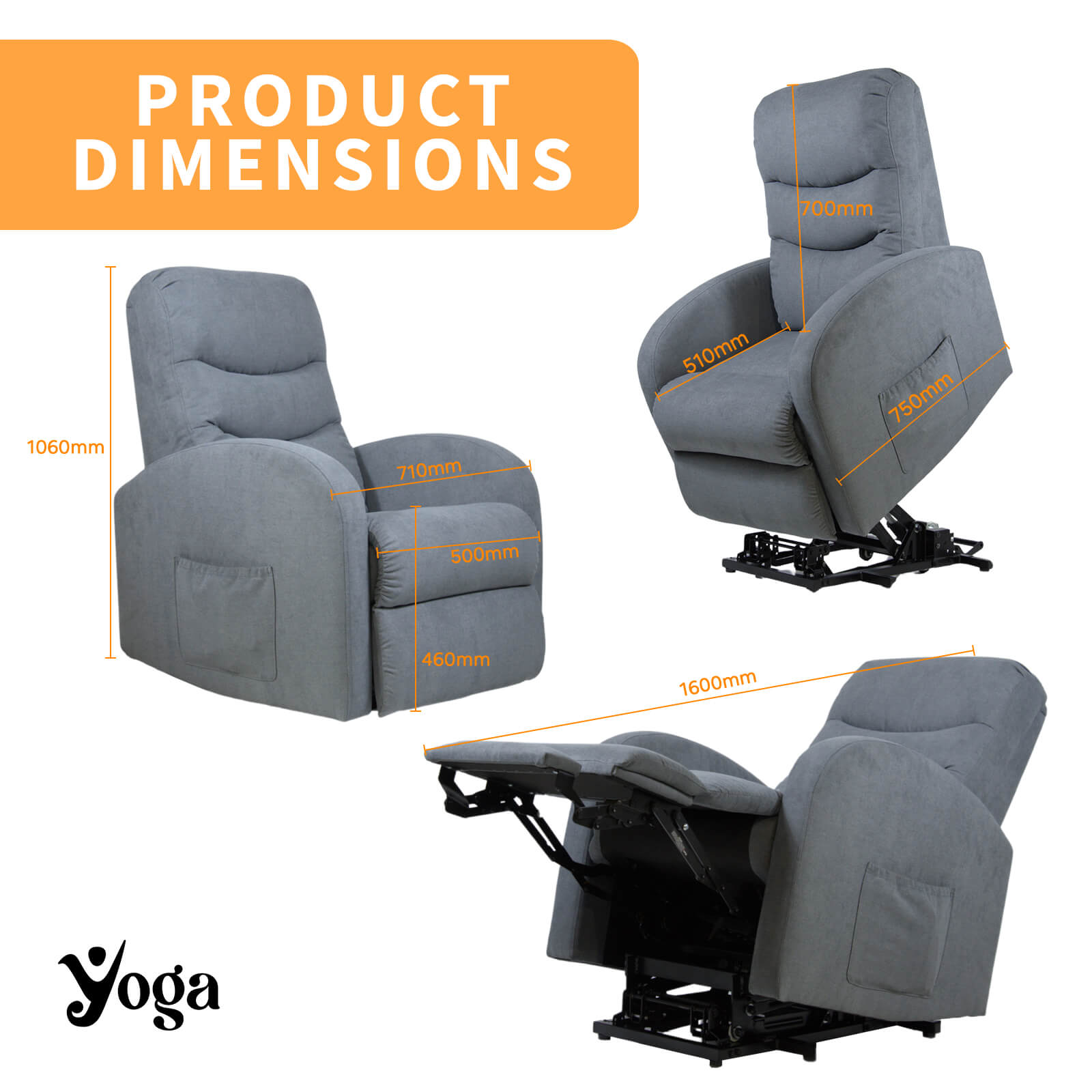 Relaxa Single Motor Lift Recliner Chair Dimensions