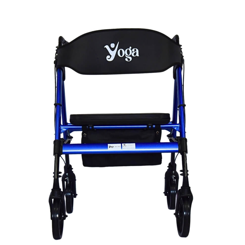 Yoga heavy duty bariatric rollator with storage bag front view with yoga logo