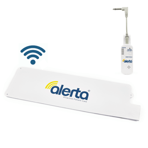A wireless Alertamat system bed sensor pad displayed on a bed with an accompanying alarm unit, intended for use in monitoring falls in at-risk individuals from Adaptive Equipment (Image 2)