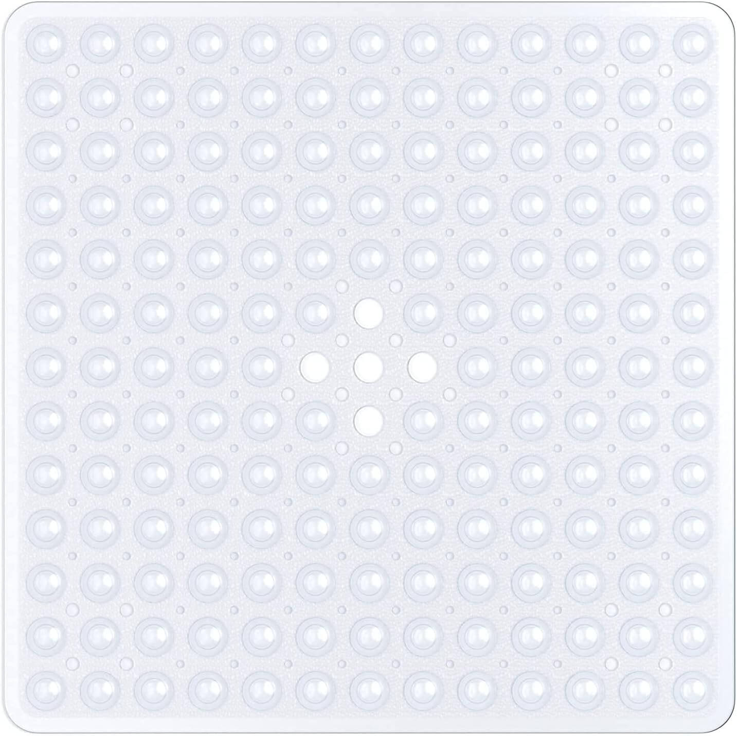 A white square anti-slip bath mat with a textured surface and suction cups | Adaptive Equipment (Image 1).