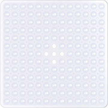 A white square anti-slip bath mat with a textured surface and suction cups | Adaptive Equipment (Image 1).