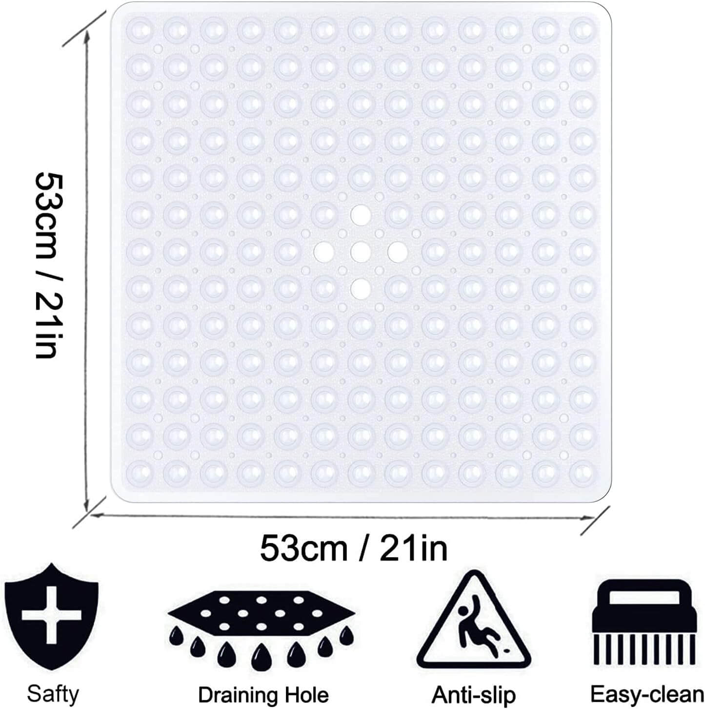 A white square anti-slip bath mat with a textured surface and suction cups | Adaptive Equipment (Image 2).