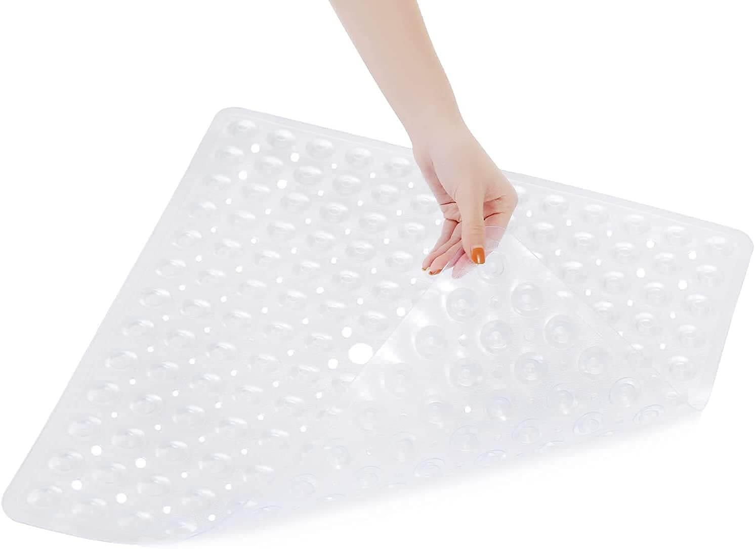 A white square anti-slip bath mat with a textured surface and suction cups | Adaptive Equipment (Image 3).