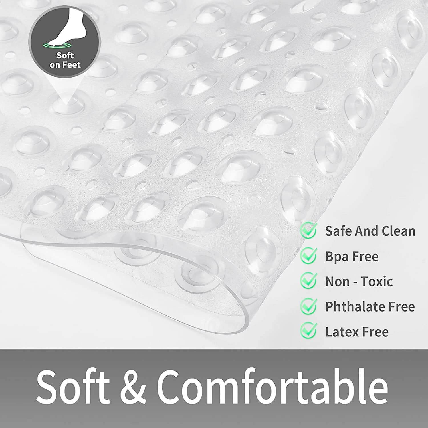 A white square anti-slip bath mat with a textured surface and suction cups | Adaptive Equipment (Image 4).