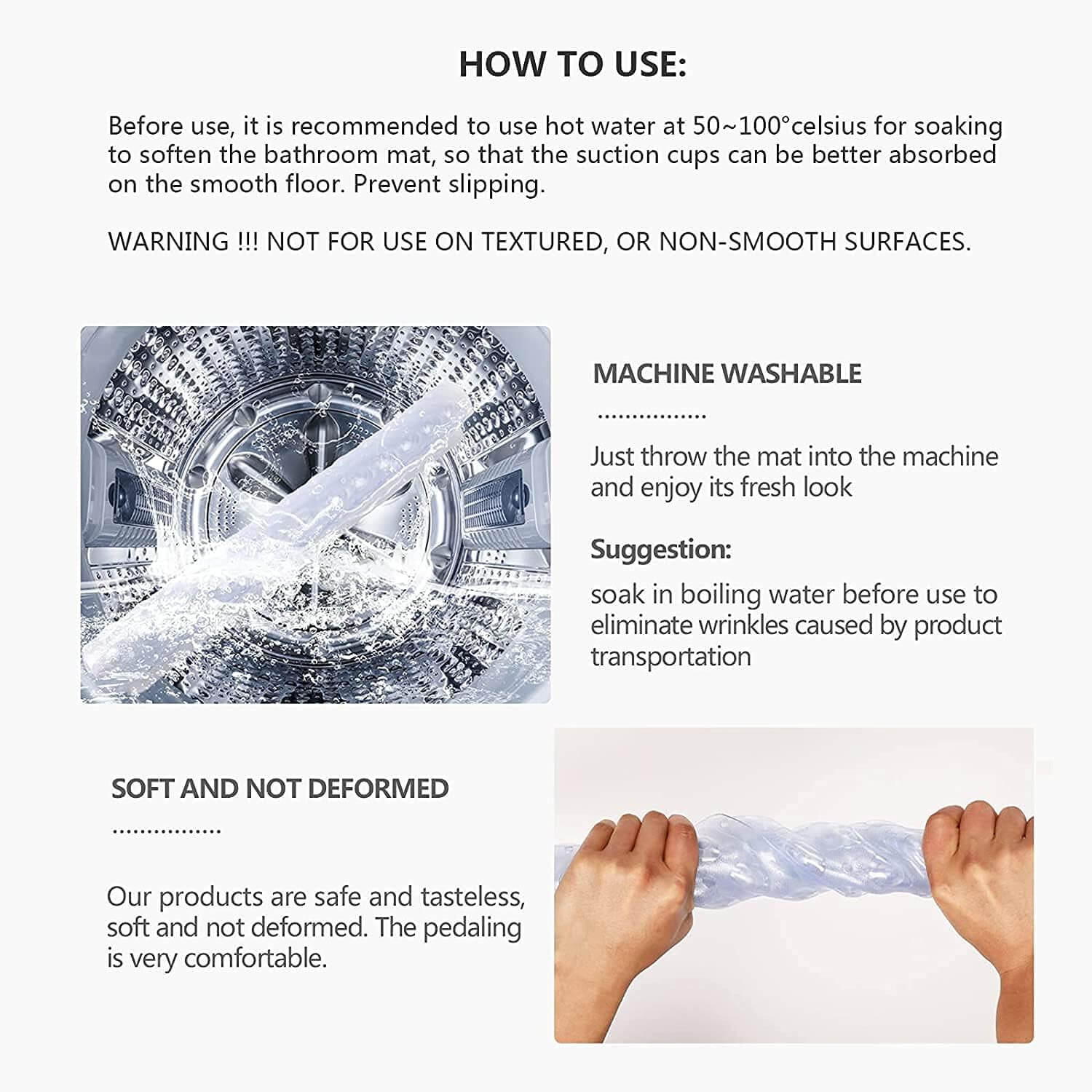 A white square anti-slip bath mat with a textured surface and suction cups | Adaptive Equipment (Image 7).