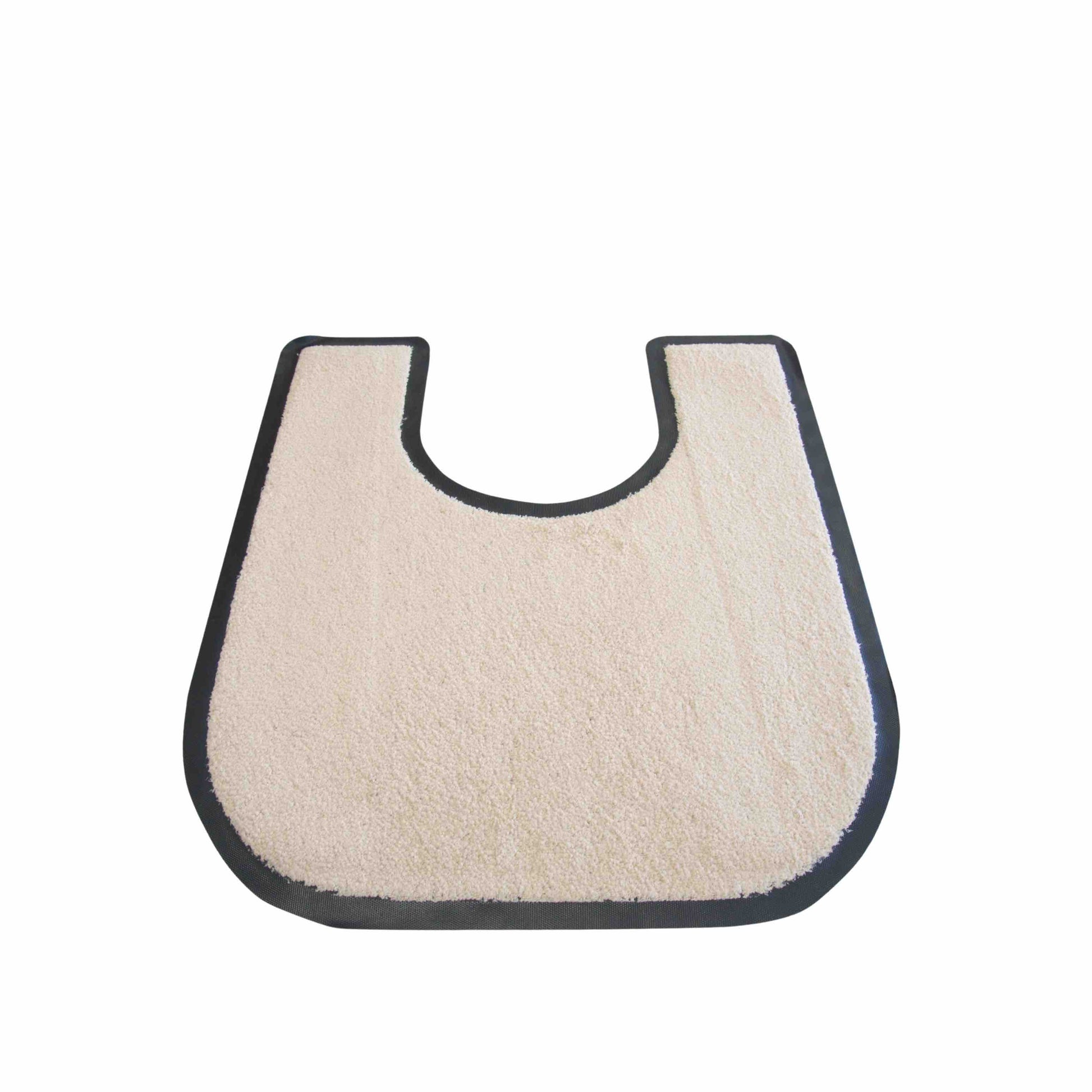Beige anti-slip toilet surround mat with black trim on a white background