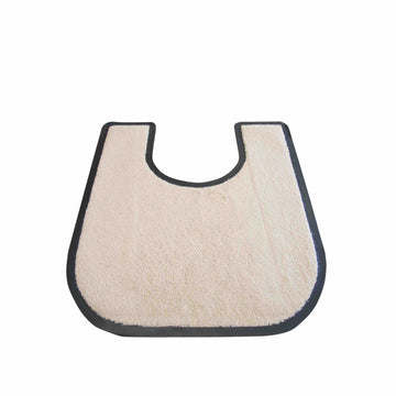 Beige anti-slip toilet surround mat with black trim on a white background