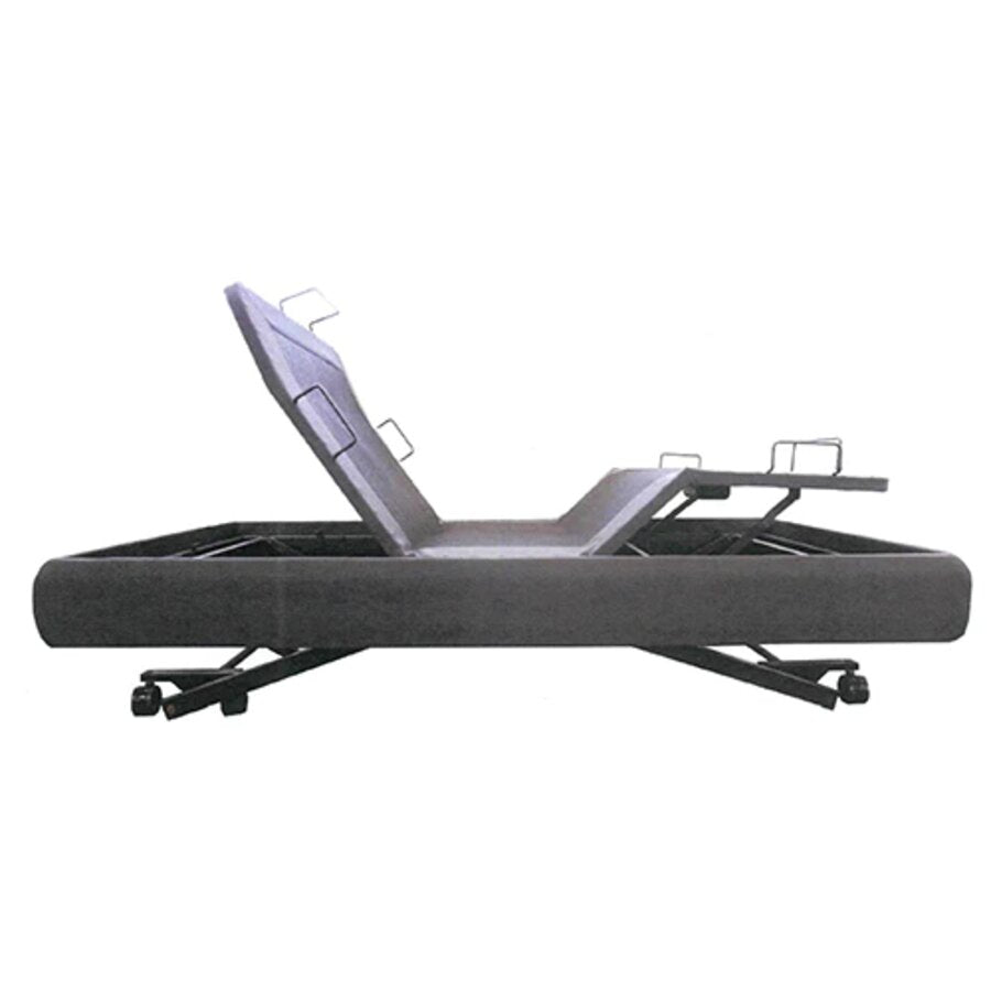 An adjustable hospital bed with black and gray colors, featuring a remote control on the side (Image 4).