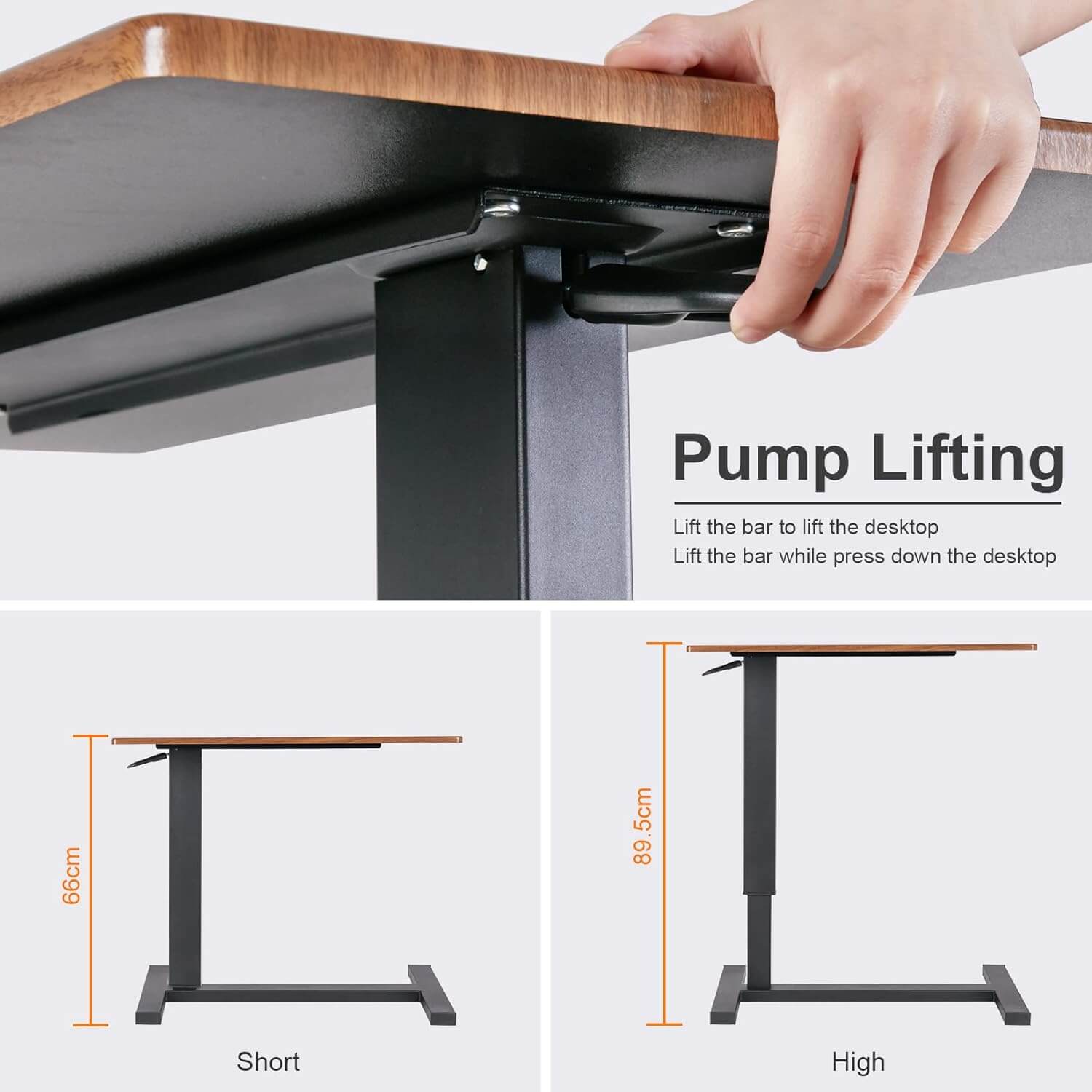 An adjustable overbed table with a flat top, featuring hidden castors and a stable H-shaped base, placed beside a bed from Adaptive Equipment (Image 5).