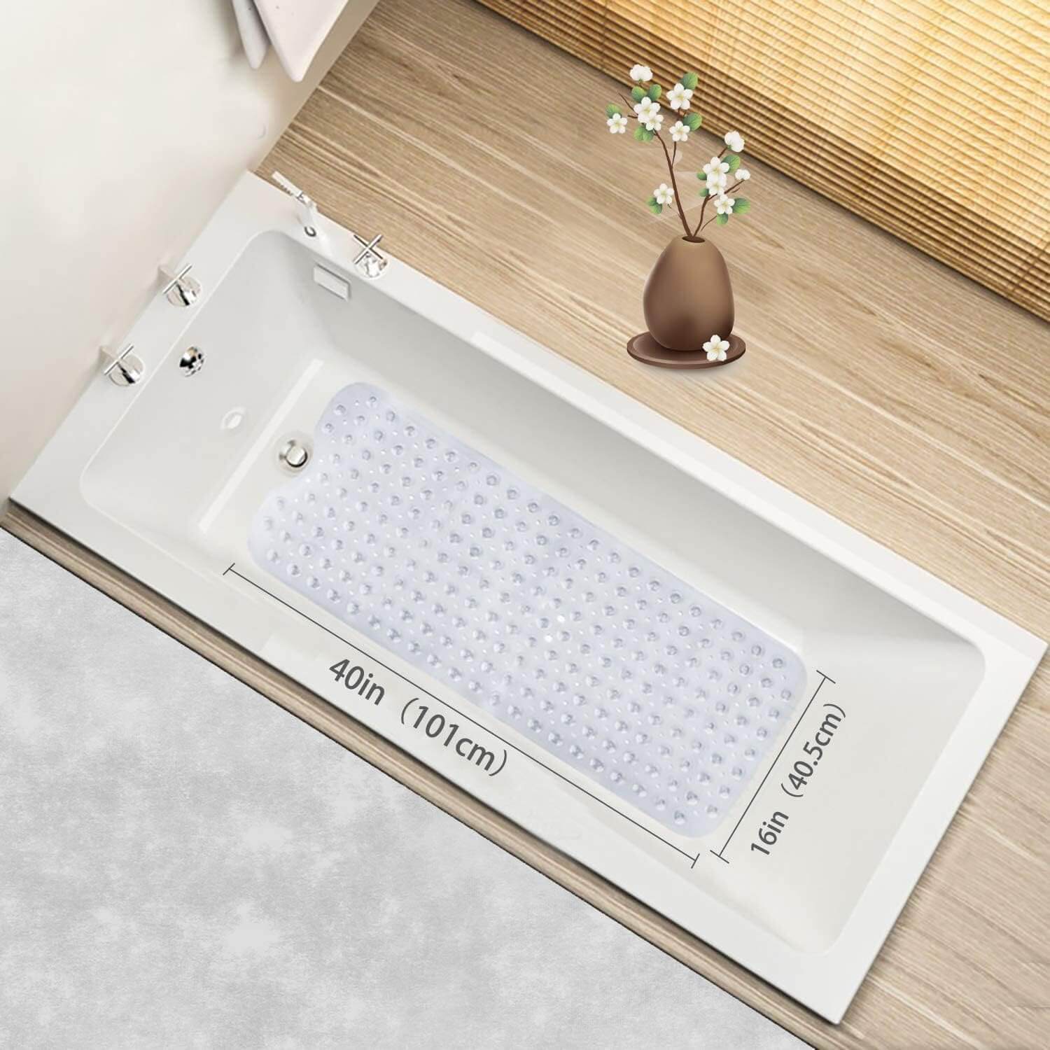 An extra large non-slip bath mat with a textured pebble design, featuring numerous suction cups for stability - Adaptive Equipment (Image 2).