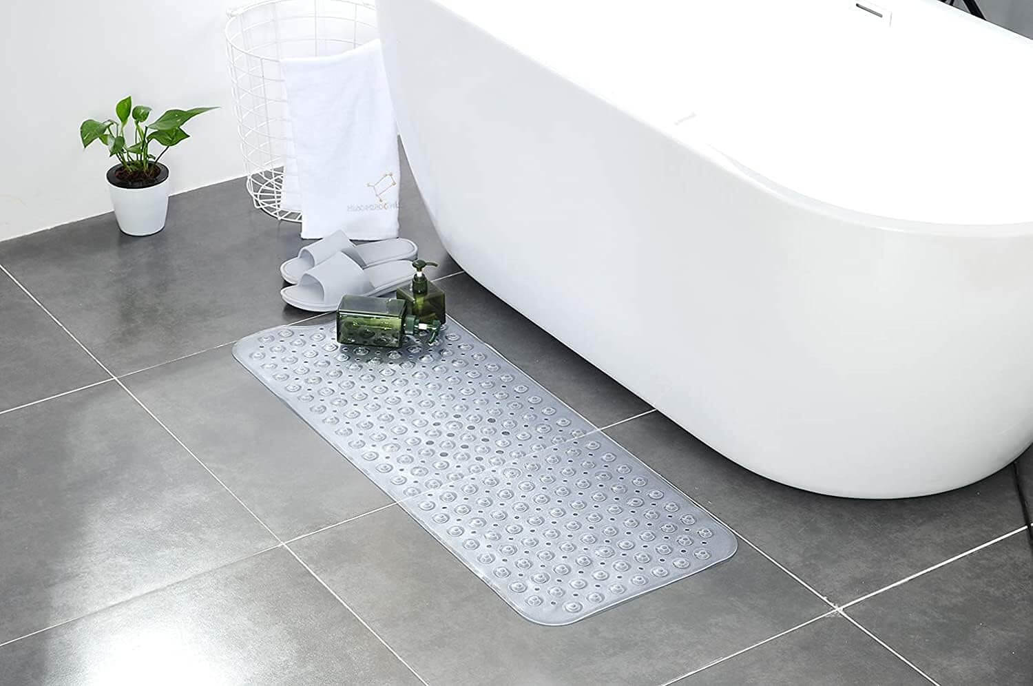 An extra large non-slip bath mat with a textured pebble design, featuring numerous suction cups for stability - Adaptive Equipment (Image 6).