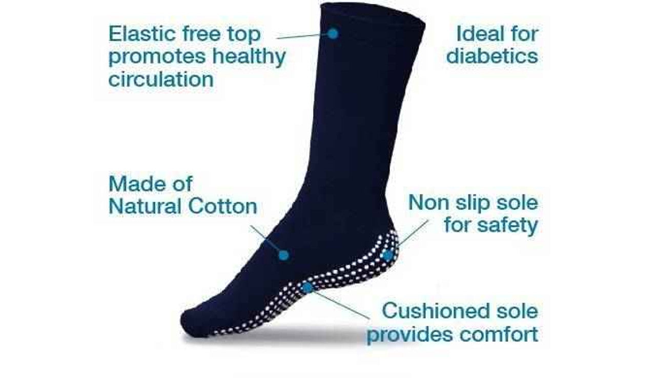 Features include: elastic free top to promote healthy circulation, making them suitable for diabetics & oedema sufferers mid calf length superior grip dot technology to enhance grip and safety in all conditions (Image 6)