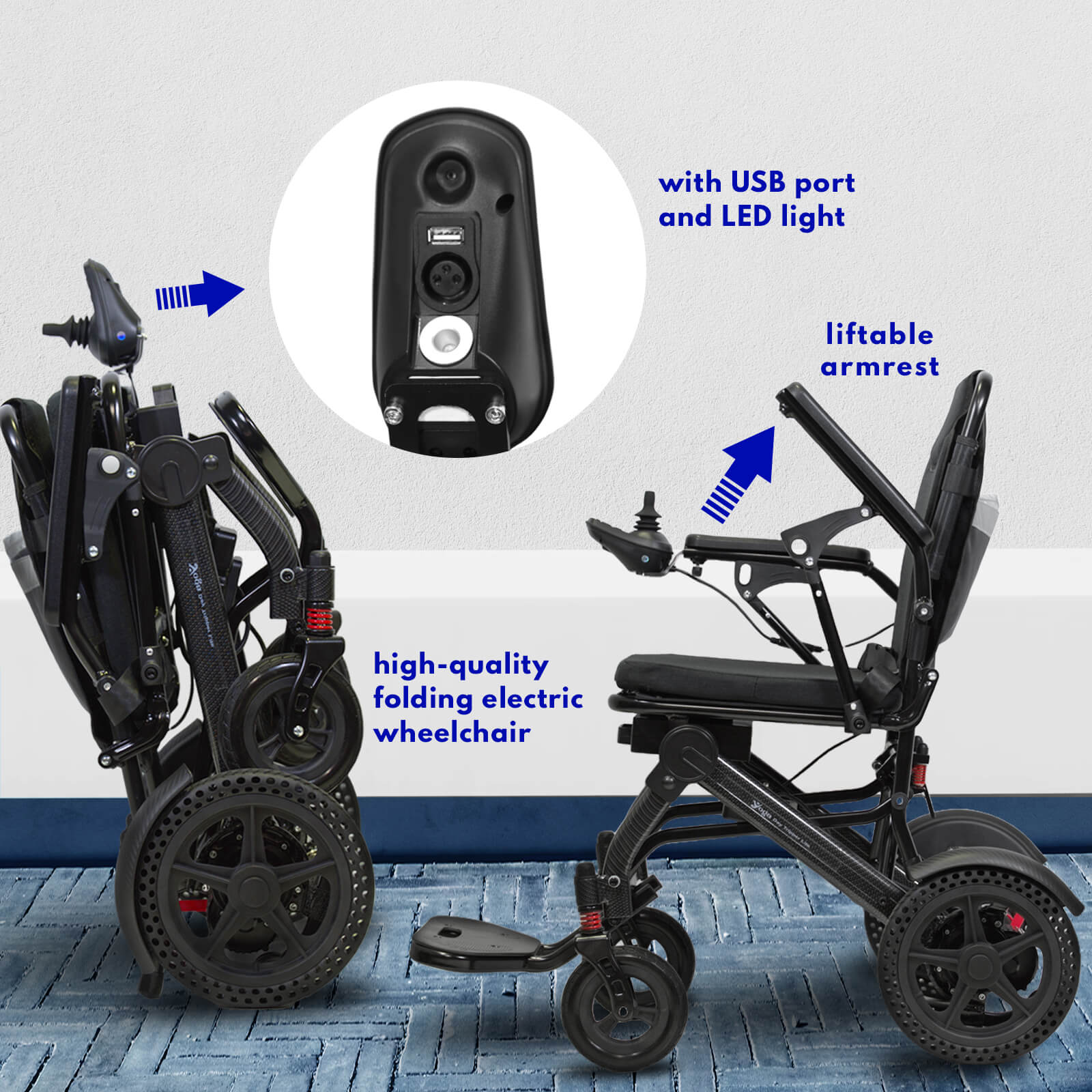 lightweight aluminium motorised wheelchair features