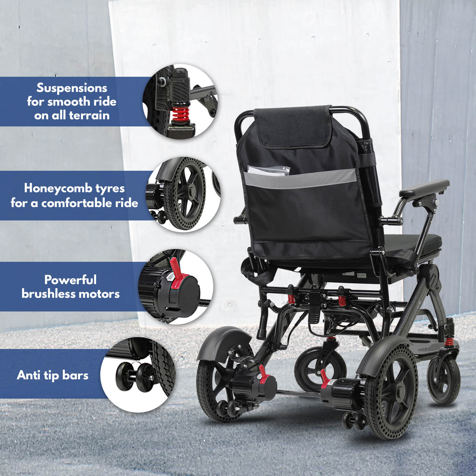 aluminium powered wheelchair features