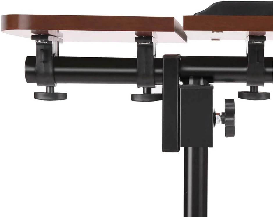 Adjustable overbed table with a brown wooden split top and a black metal frame with wheels - Over Bed Table with Split Top | Adaptive Equipment (Image 4).