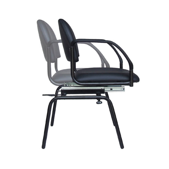 A beige and black upholstered dining chair with a swivel-slide mechanism and polyurethane armrests, designed for the elderly or disabled - Adaptive Equipment (Image 2).