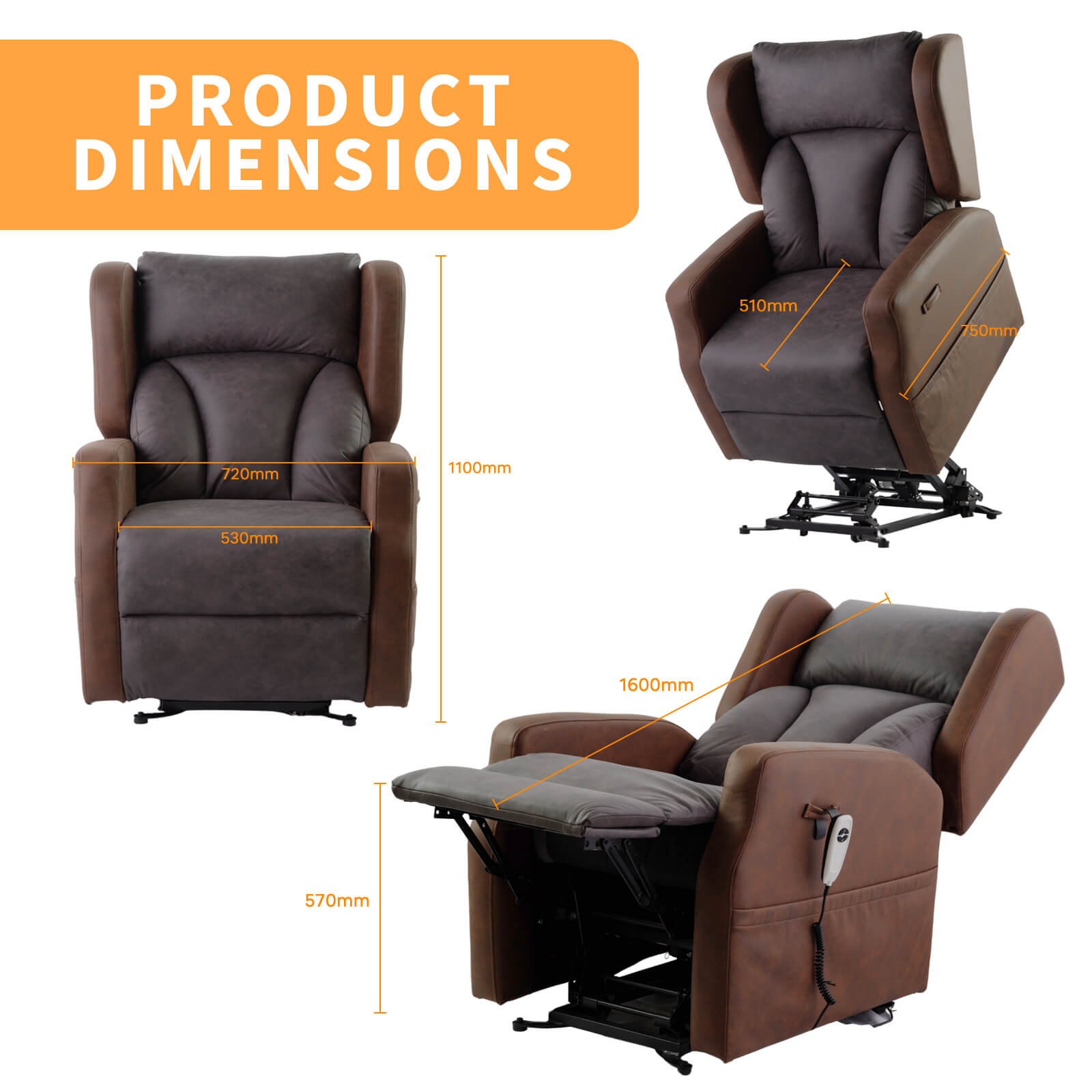 Yoga Koru single motor lift recliner chair dimensions