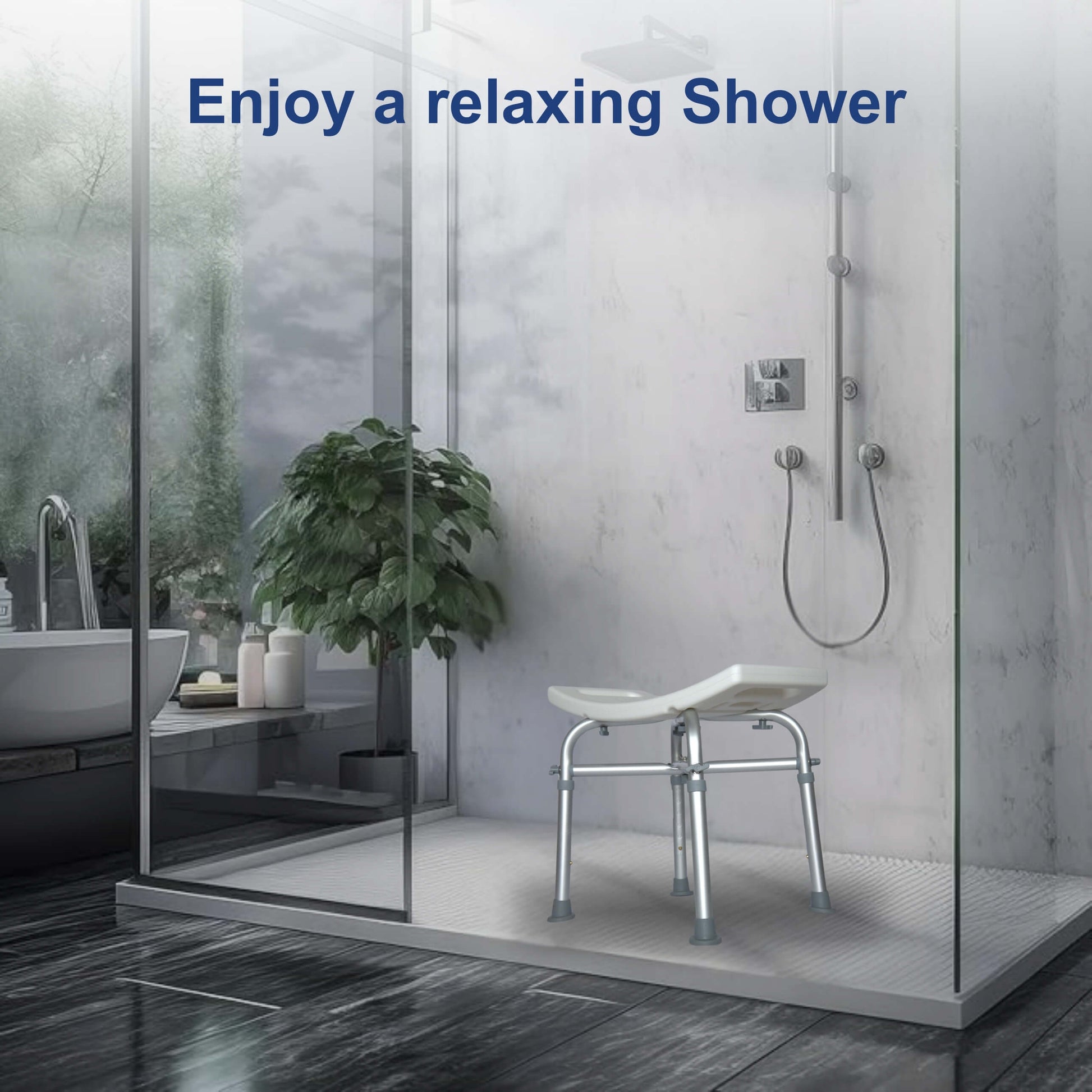 yoga shower stool in a bathroom