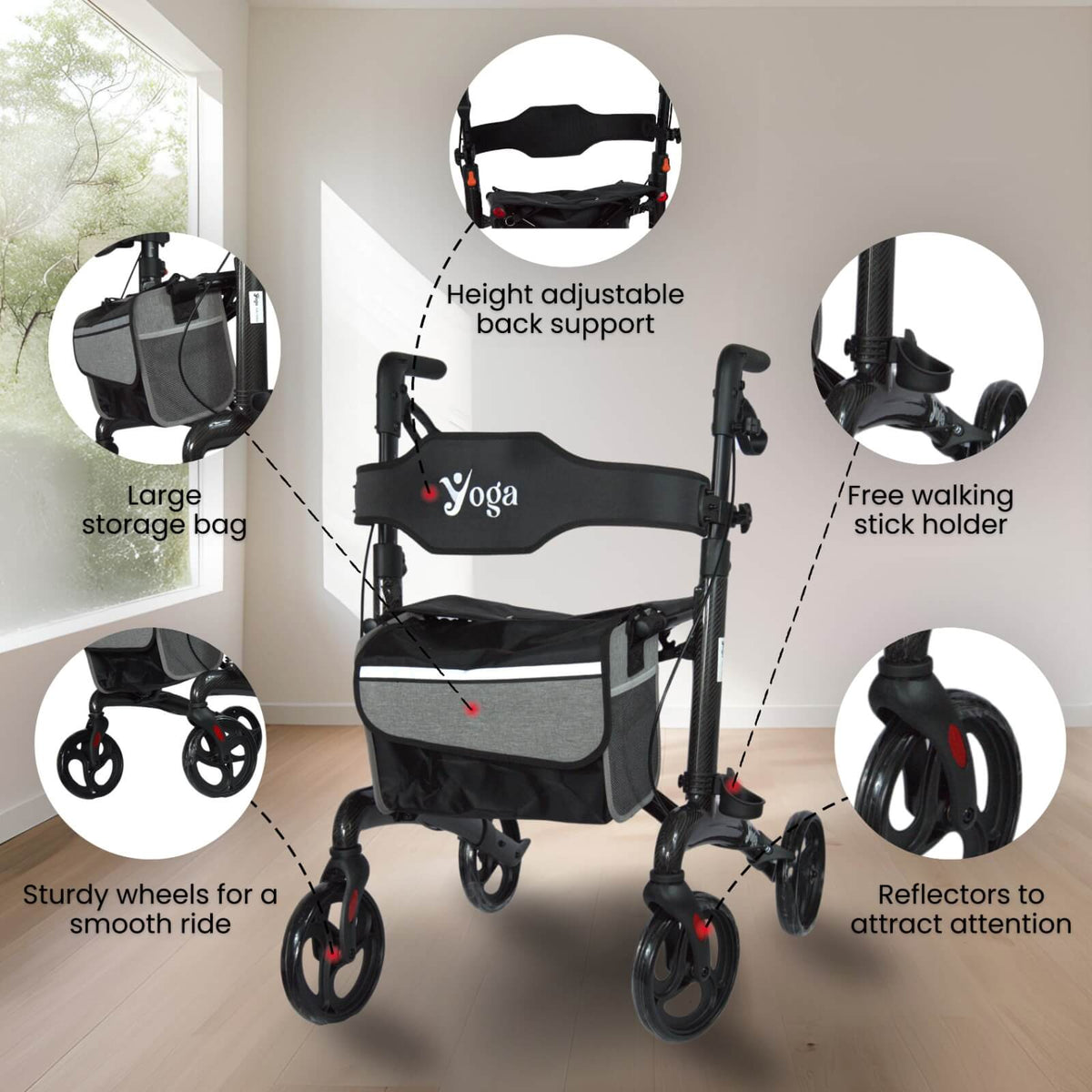 Yoga Ultralight Carbon Fibre Walker (Rollator) | Adaptive Equipment