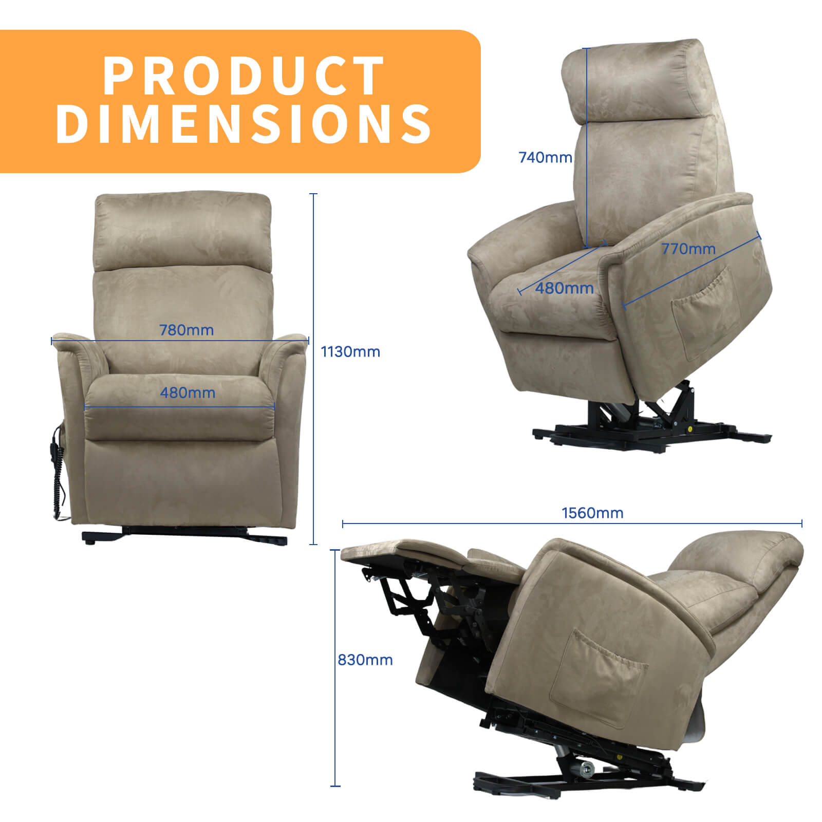 Yoga zero g - single motor lift recliner dimensions