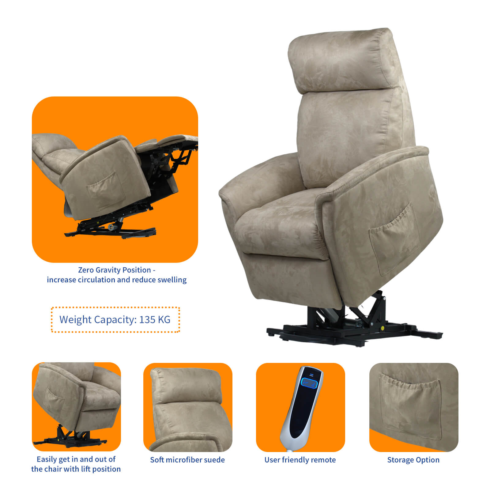 Yoga zero g - single motor lift recliner chair features