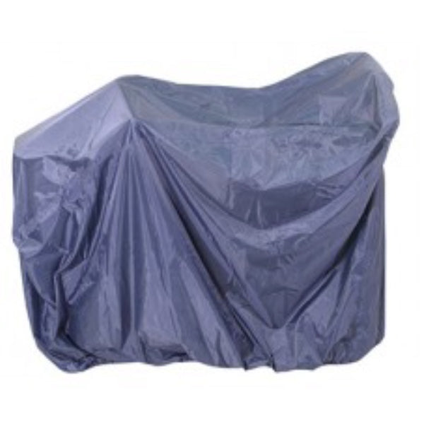 A blue weather cover for a mobility scooter, covering the exterior of the scooter. from Adaptive Equipment